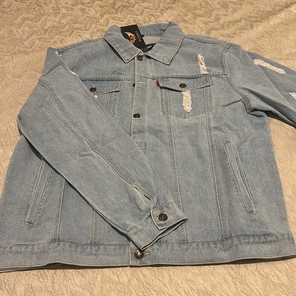 Alliance Fashion Distressed Denim Jacket Sz X-Large - Picture 5 of 7